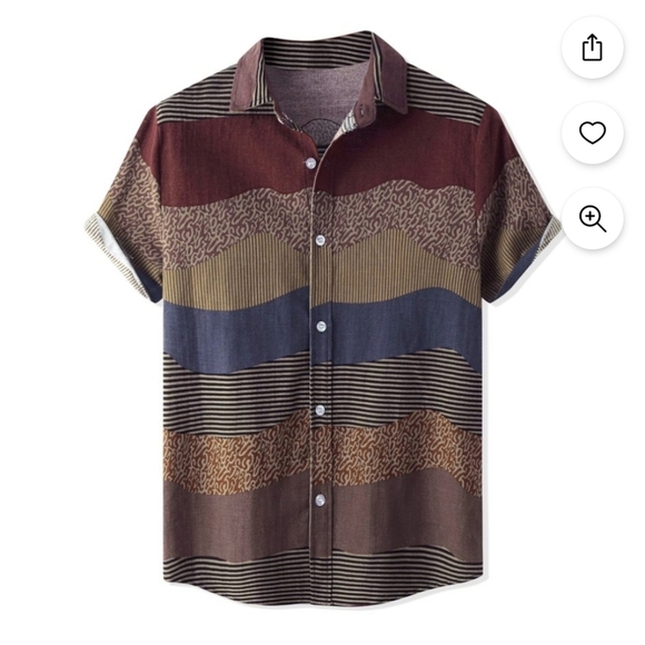 NWOT striped linen looking collared button down short sleeve shirt Size Large - Picture 3 of 6